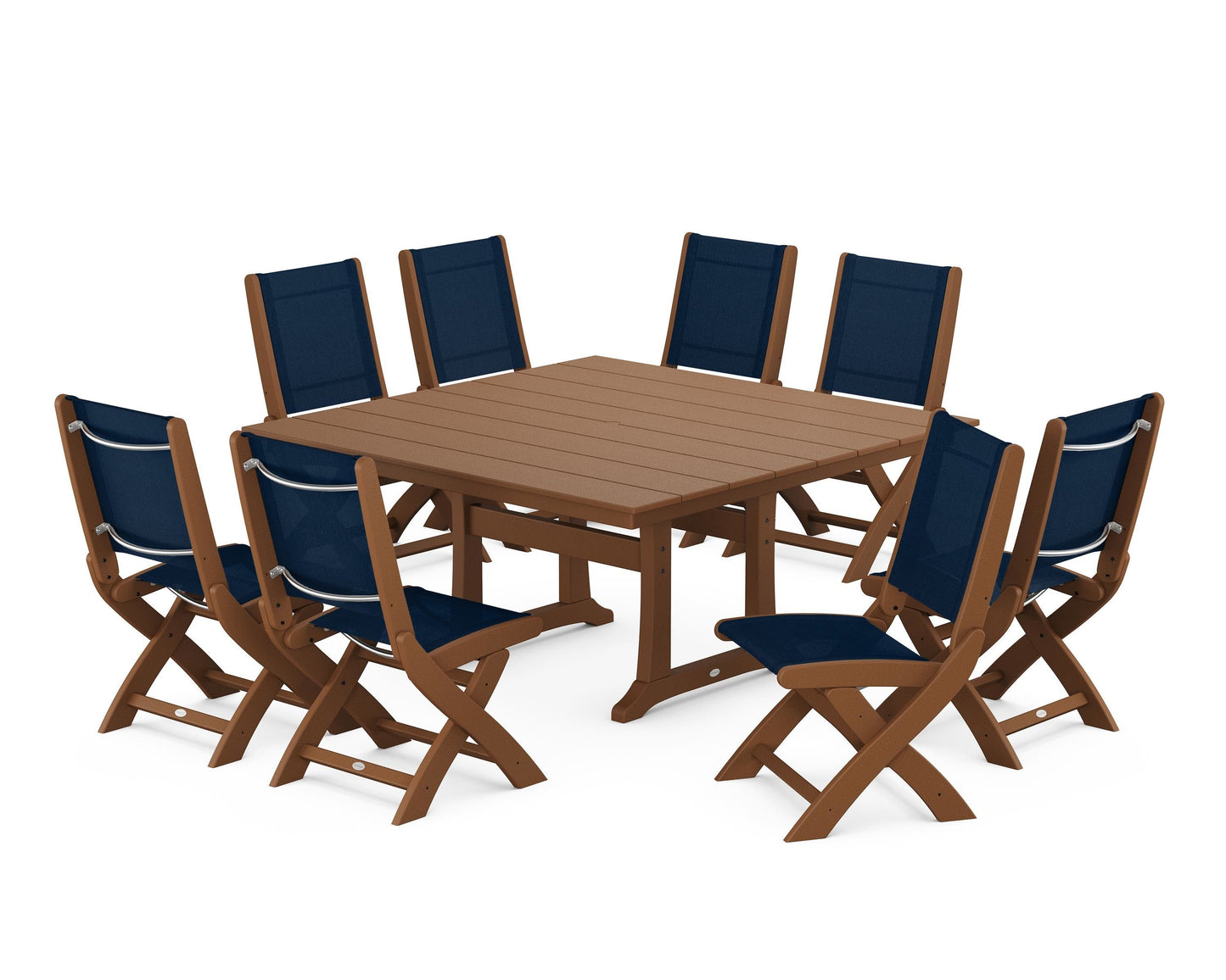 Coastal Folding Side Chair 9-Piece Farmhouse Dining Set