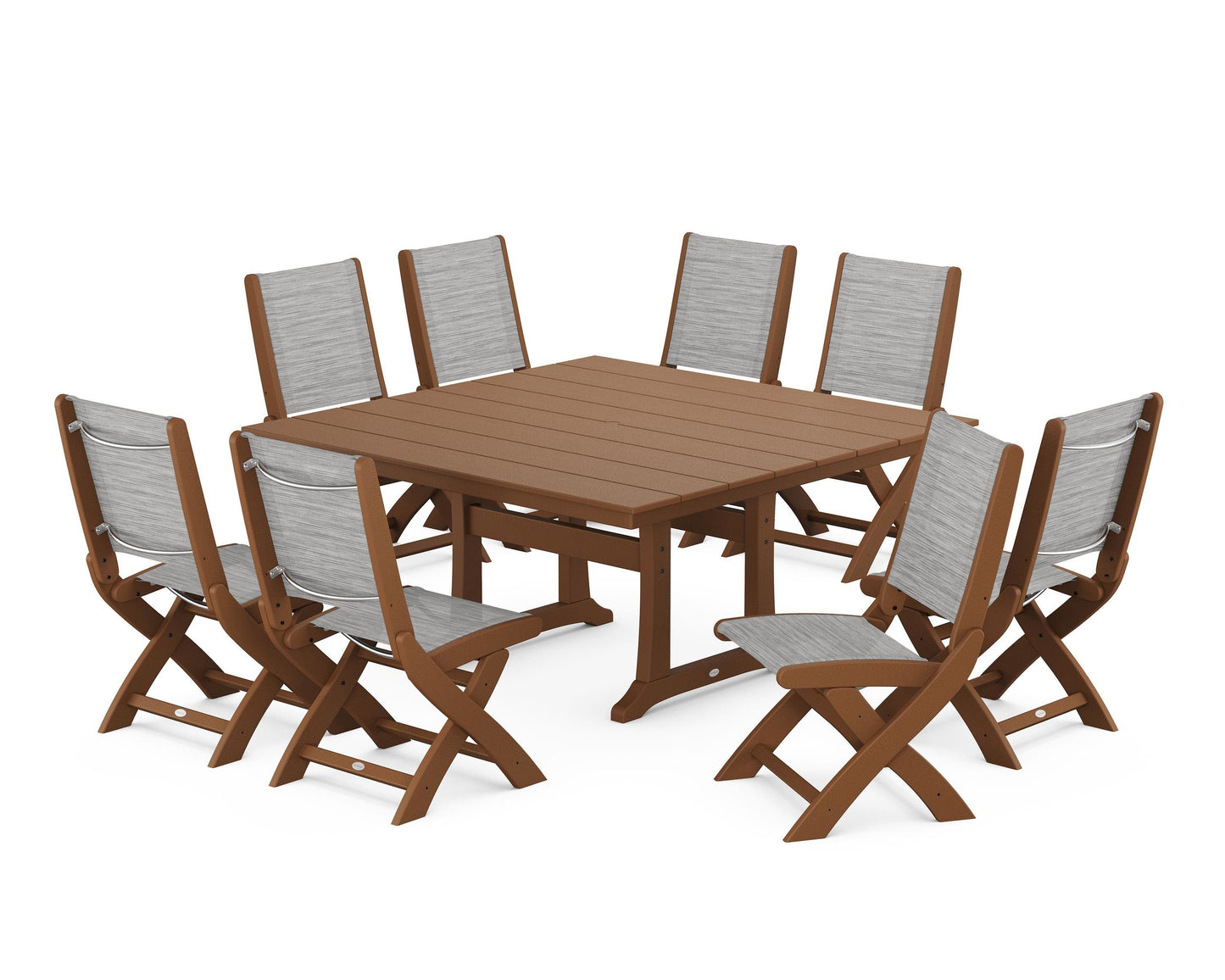 Coastal Folding Side Chair 9-Piece Farmhouse Dining Set