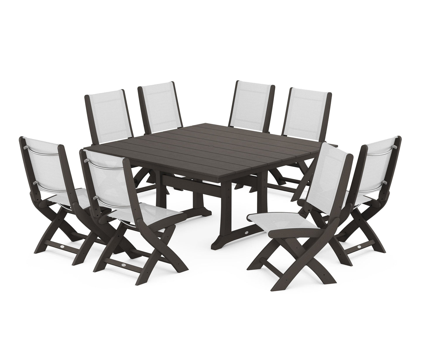 Coastal Folding Side Chair 9-Piece Farmhouse Dining Set