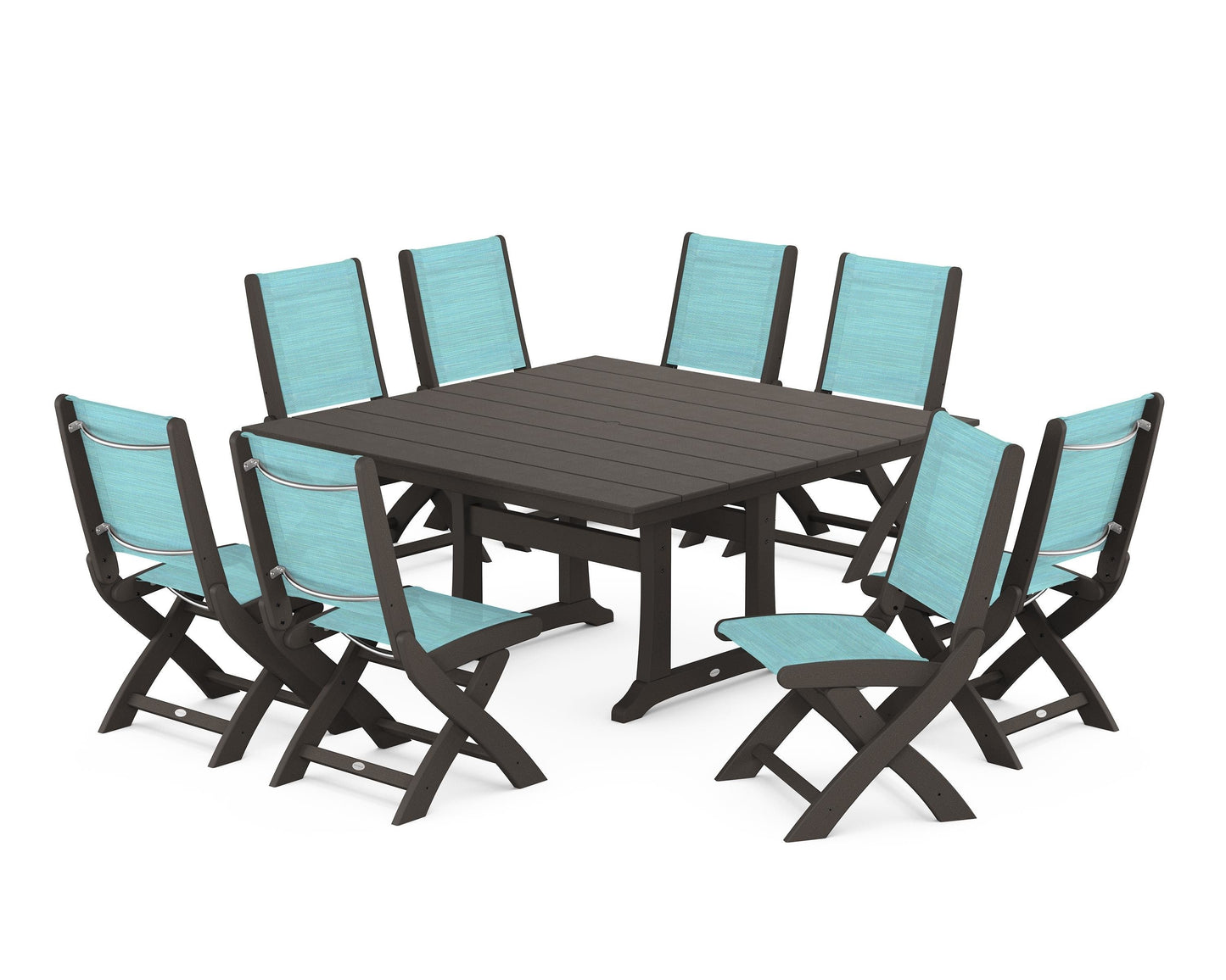 Coastal Folding Side Chair 9-Piece Farmhouse Dining Set