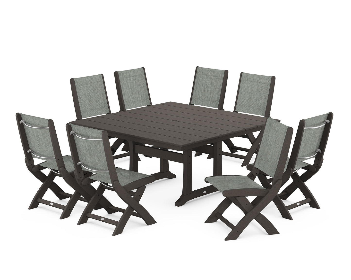 Coastal Folding Side Chair 9-Piece Farmhouse Dining Set