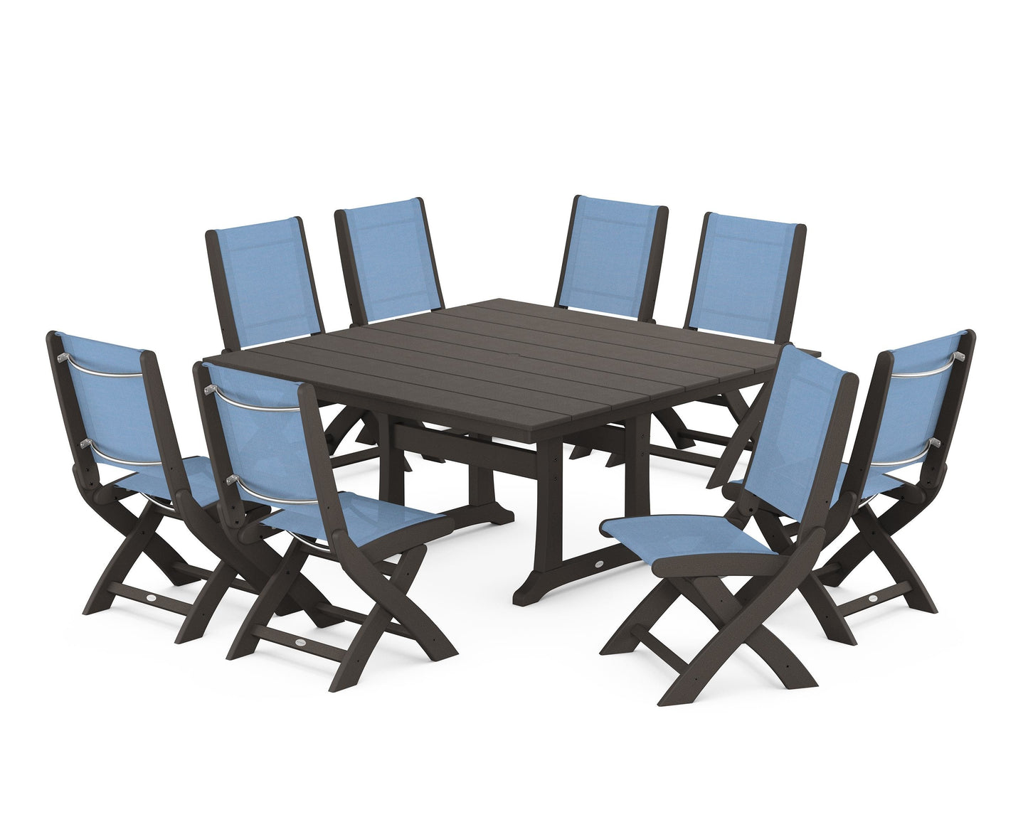 Coastal Folding Side Chair 9-Piece Farmhouse Dining Set