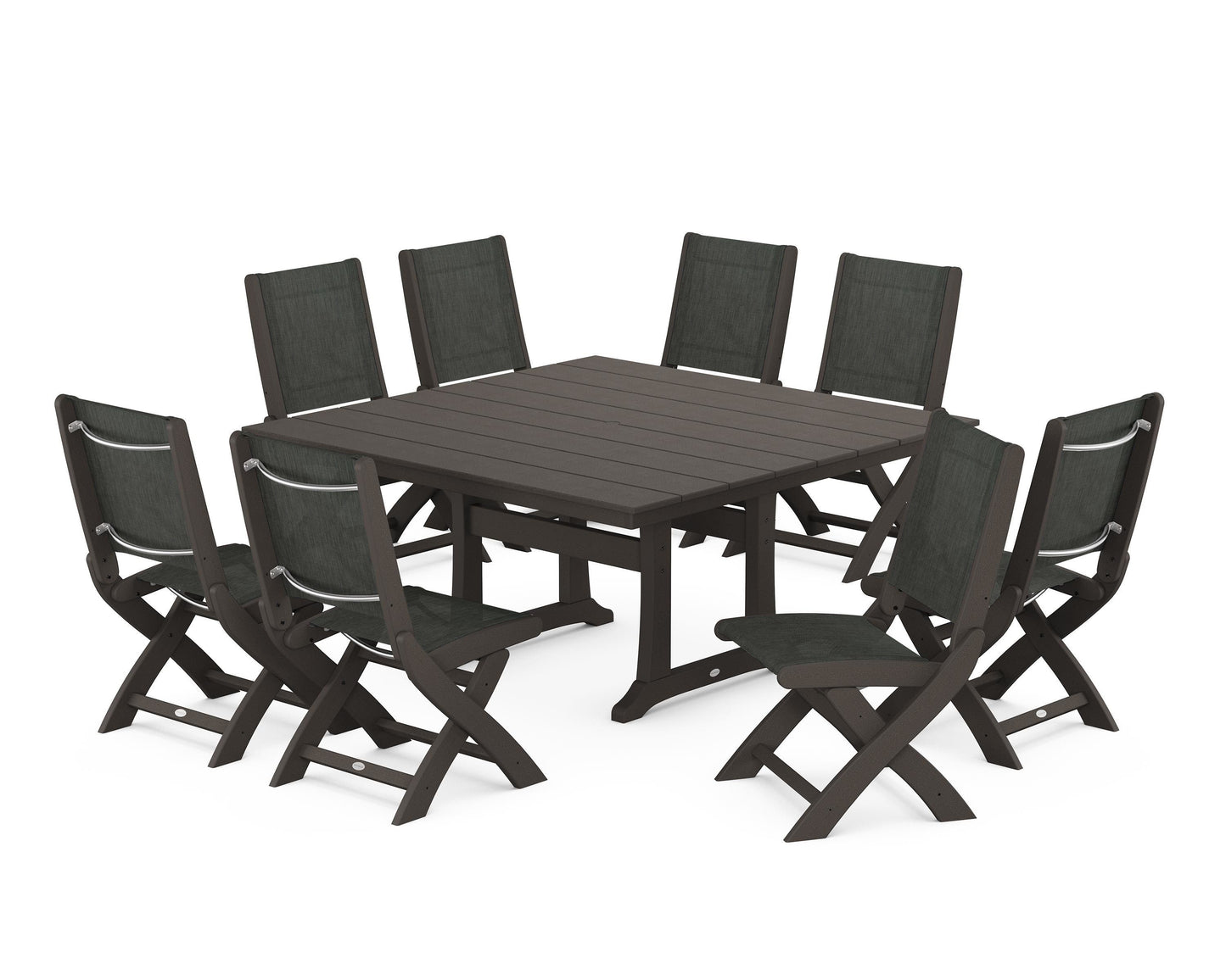 Coastal Folding Side Chair 9-Piece Farmhouse Dining Set