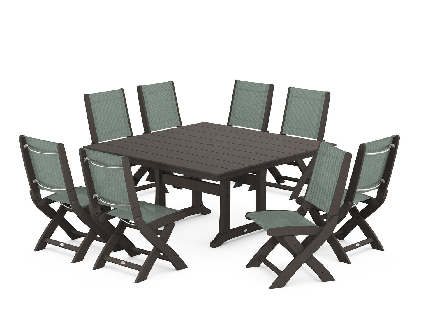 Coastal Folding Side Chair 9-Piece Farmhouse Dining Set