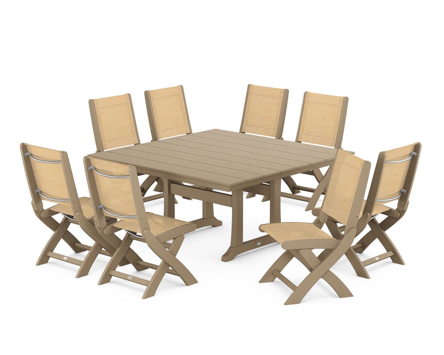 Coastal Folding Side Chair 9-Piece Farmhouse Dining Set