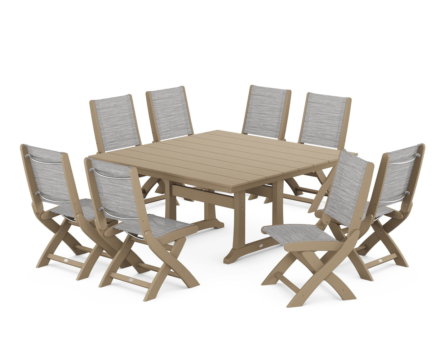 Coastal Folding Side Chair 9-Piece Farmhouse Dining Set