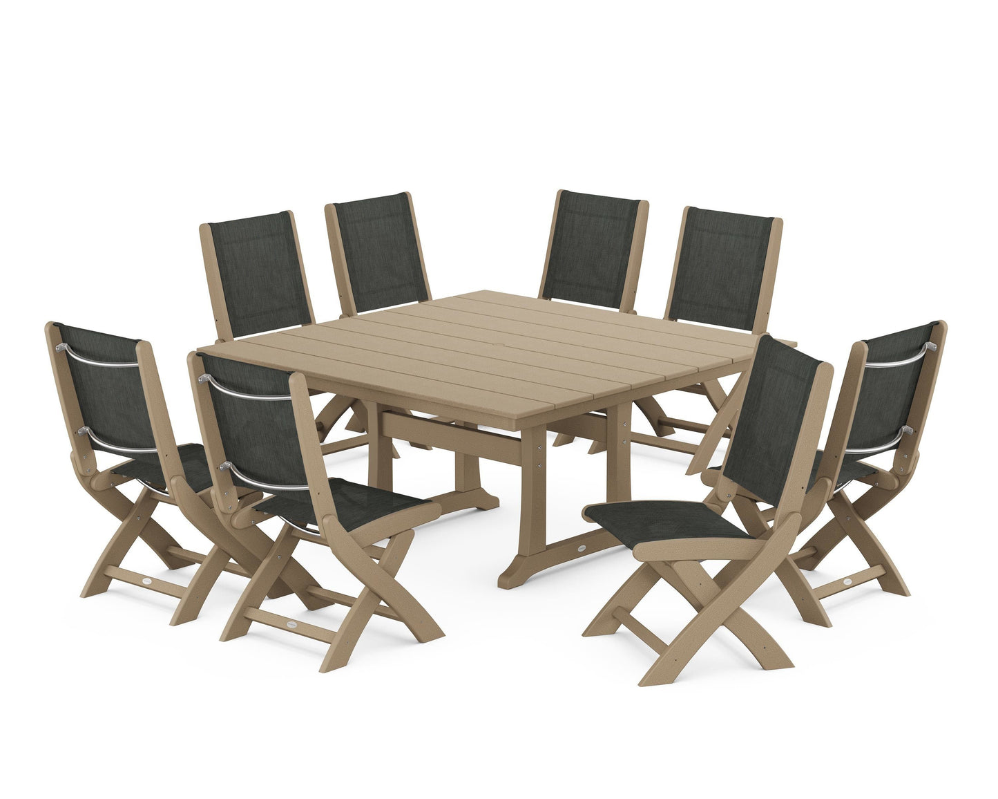 Coastal Folding Side Chair 9-Piece Farmhouse Dining Set