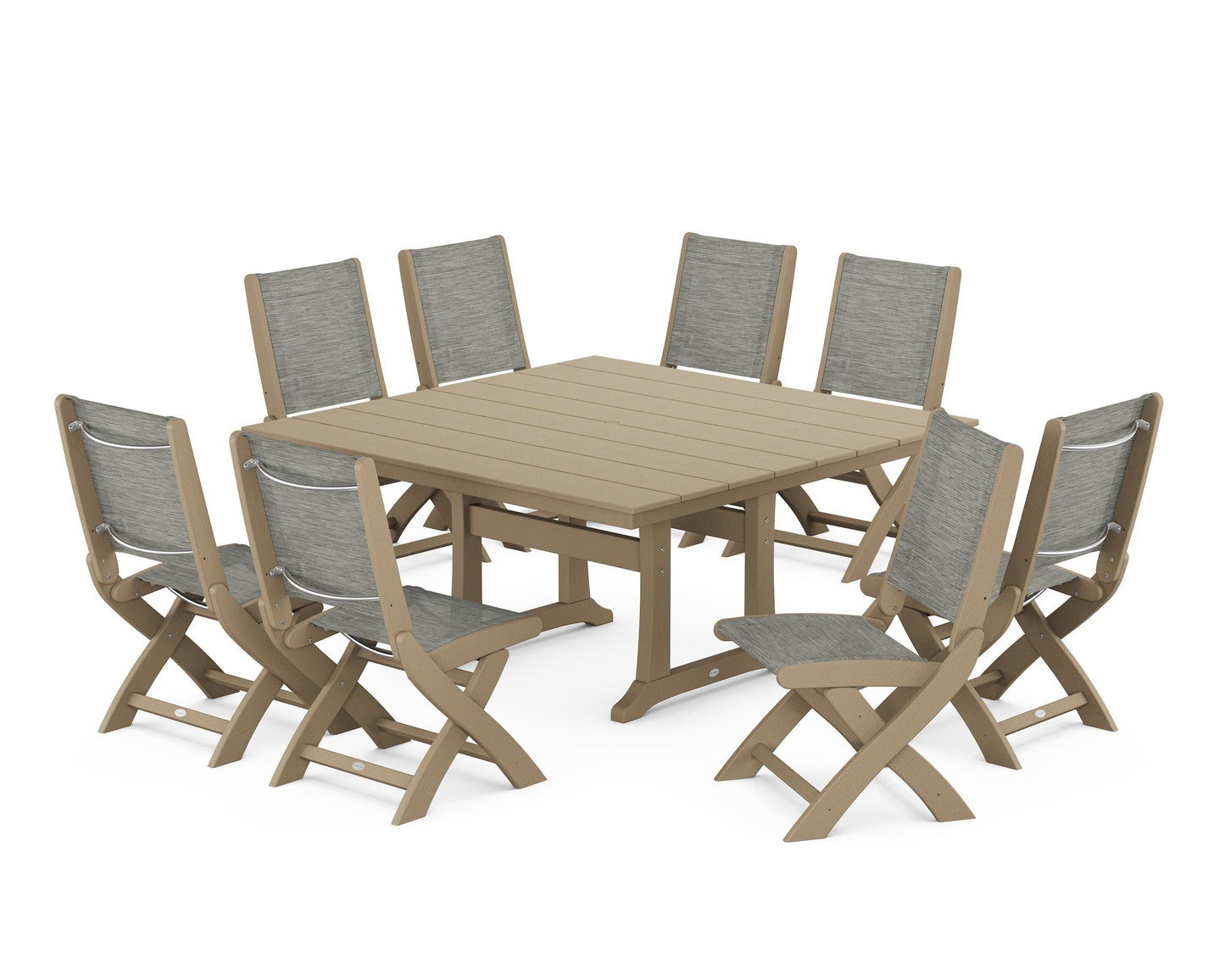 Coastal Folding Side Chair 9-Piece Farmhouse Dining Set