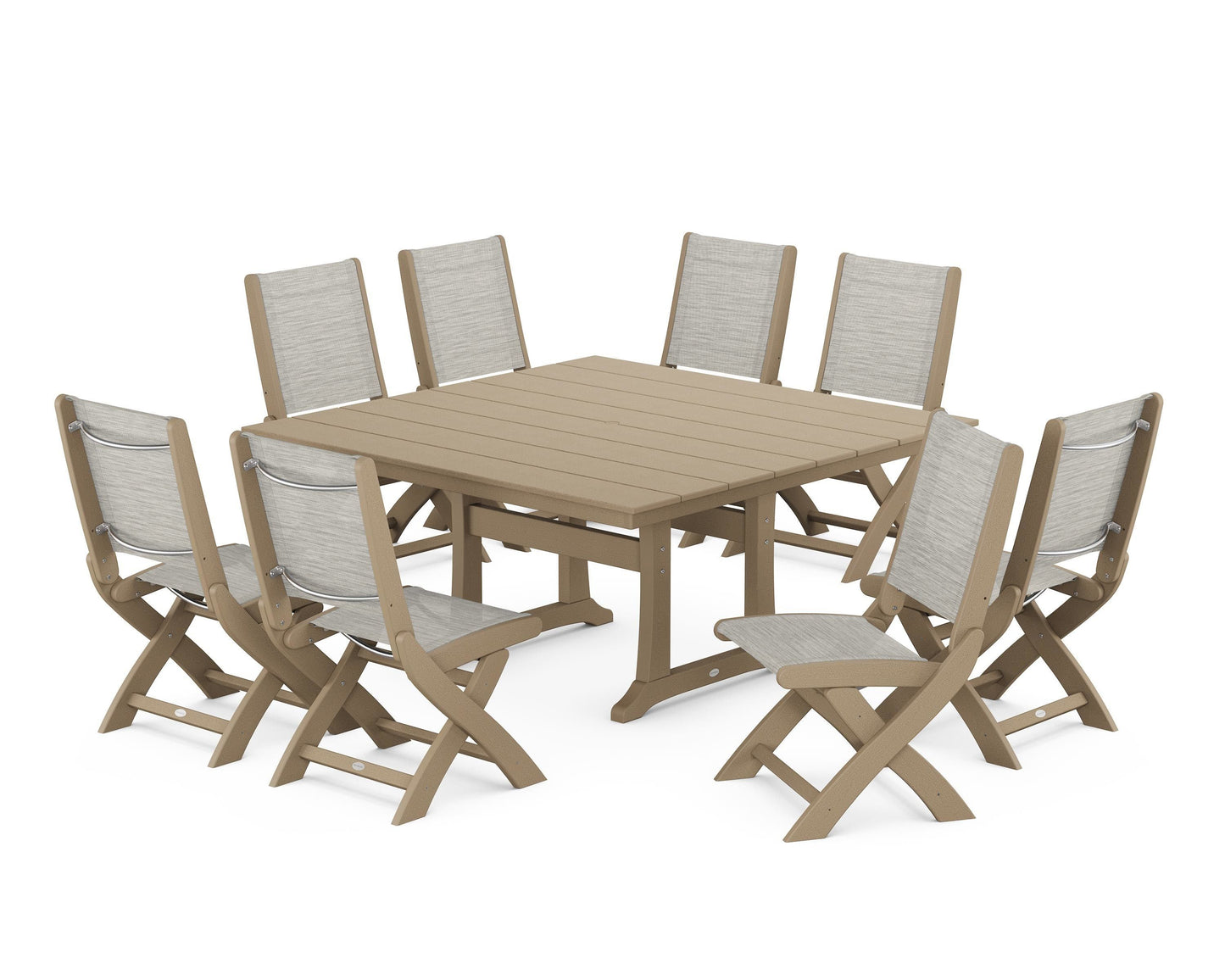 Coastal Folding Side Chair 9-Piece Farmhouse Dining Set