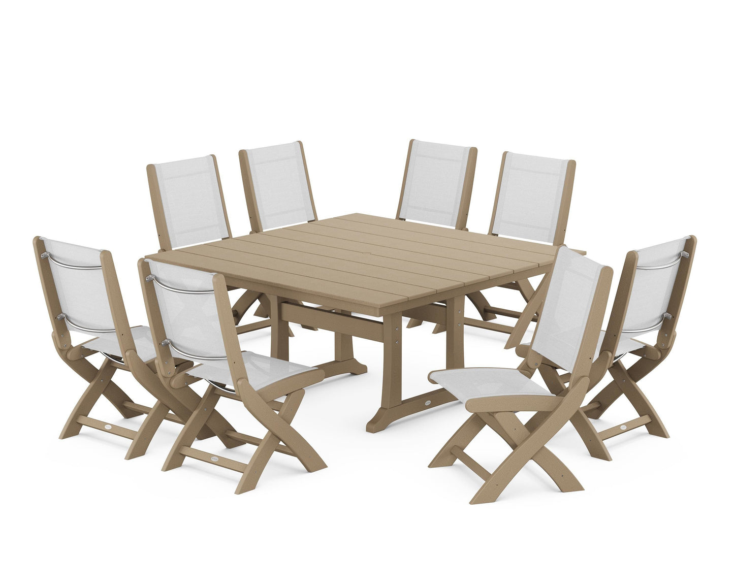 Coastal Folding Side Chair 9-Piece Farmhouse Dining Set