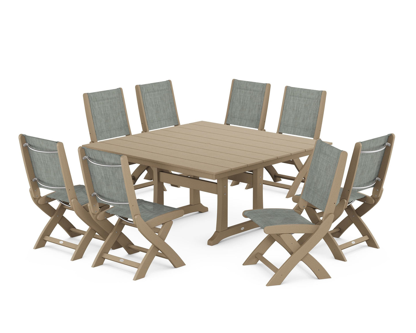 Coastal Folding Side Chair 9-Piece Farmhouse Dining Set