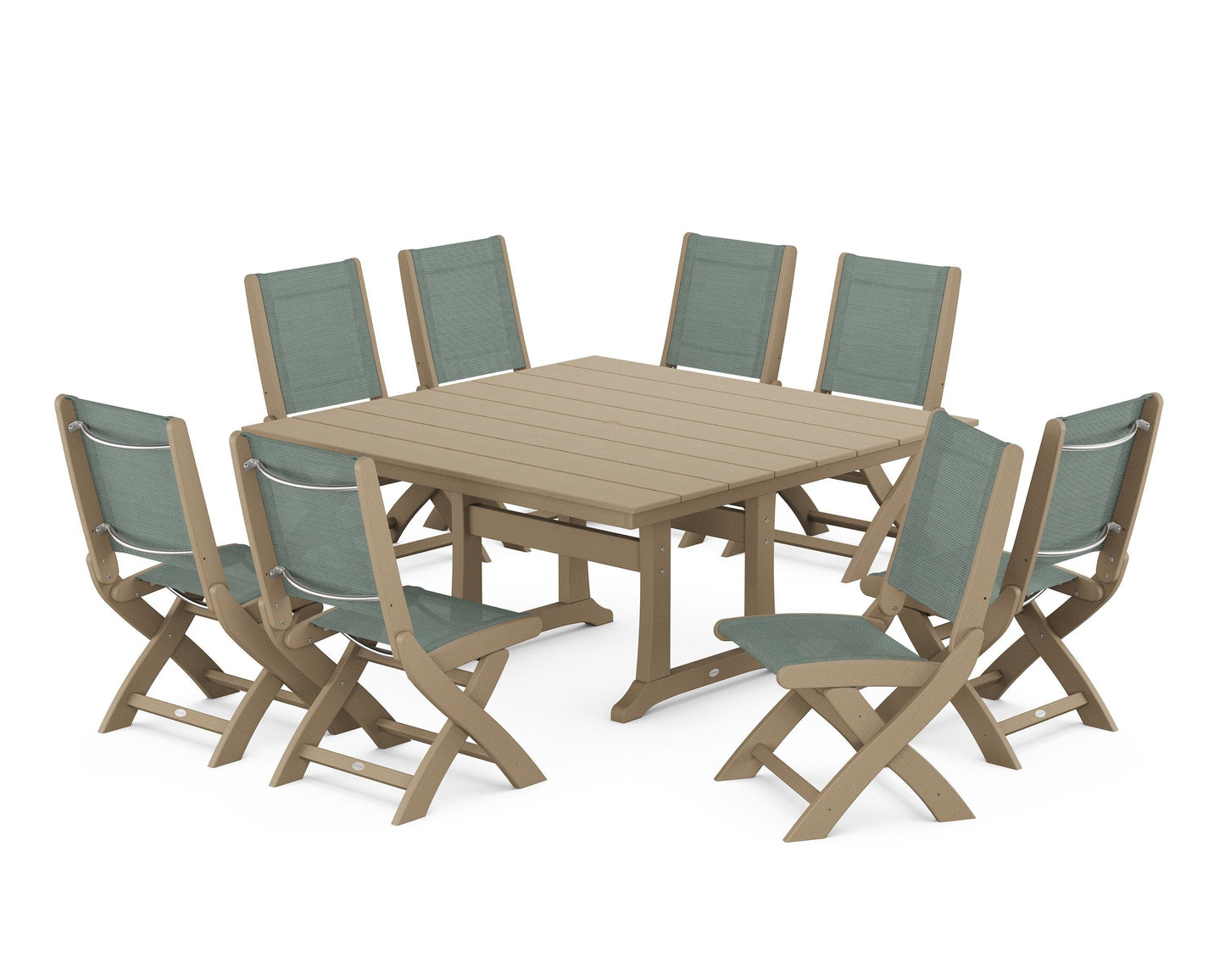 Coastal Folding Side Chair 9-Piece Farmhouse Dining Set