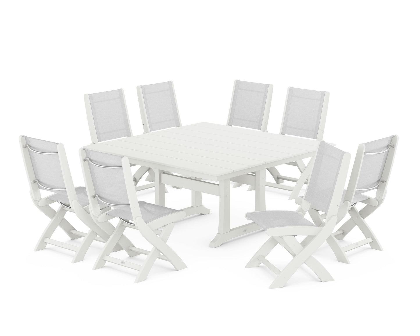 Coastal Folding Side Chair 9-Piece Farmhouse Dining Set