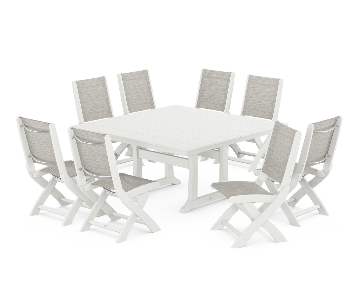 Coastal Folding Side Chair 9-Piece Farmhouse Dining Set