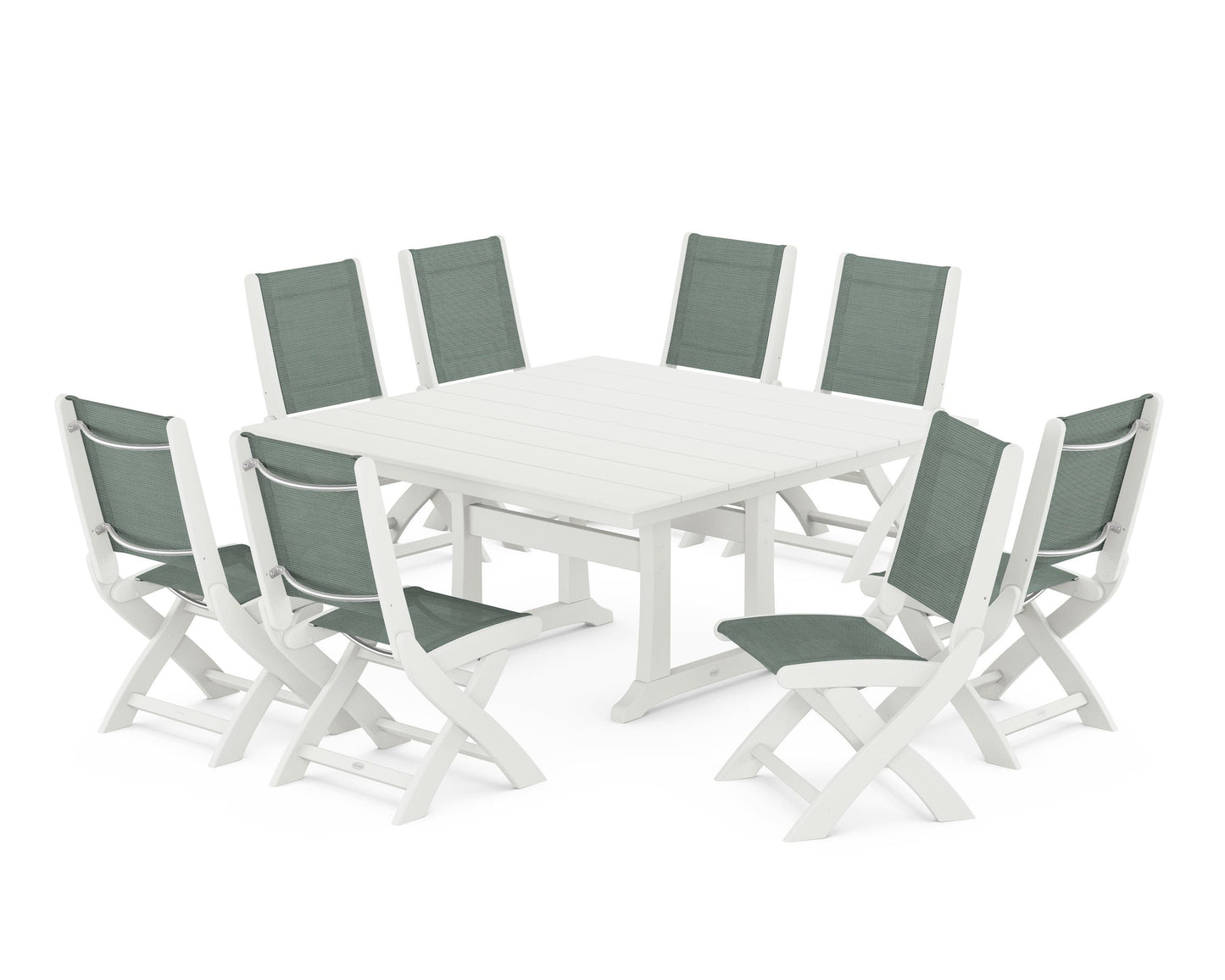 Coastal Folding Side Chair 9-Piece Farmhouse Dining Set