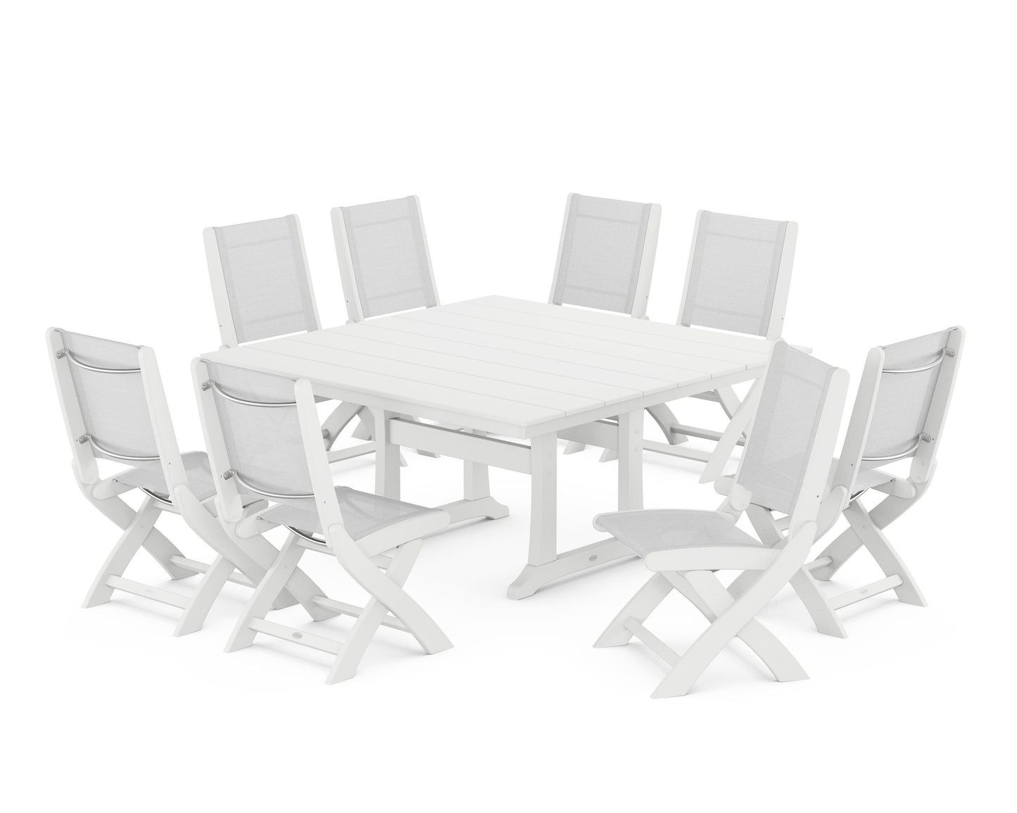 Coastal Folding Side Chair 9-Piece Farmhouse Dining Set