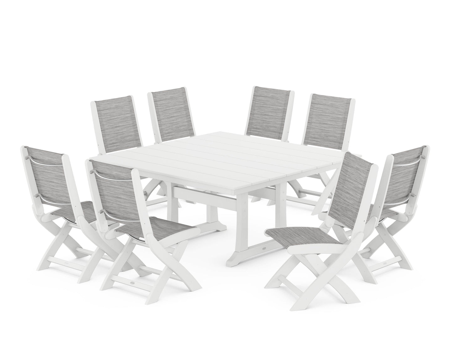 Coastal Folding Side Chair 9-Piece Farmhouse Dining Set