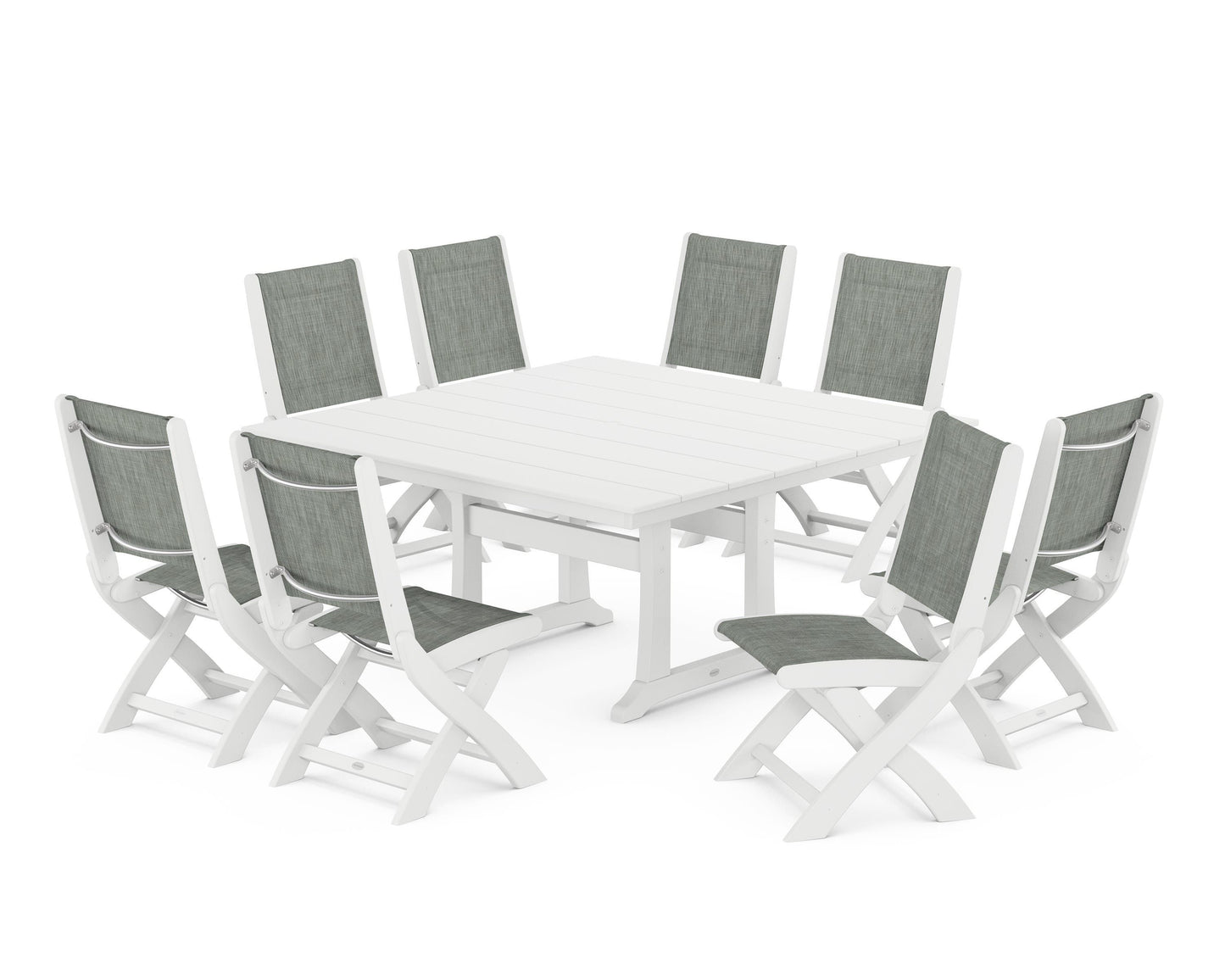 Coastal Folding Side Chair 9-Piece Farmhouse Dining Set