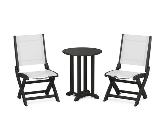 Coastal Folding Side Chair 3-Piece Round Dining Set