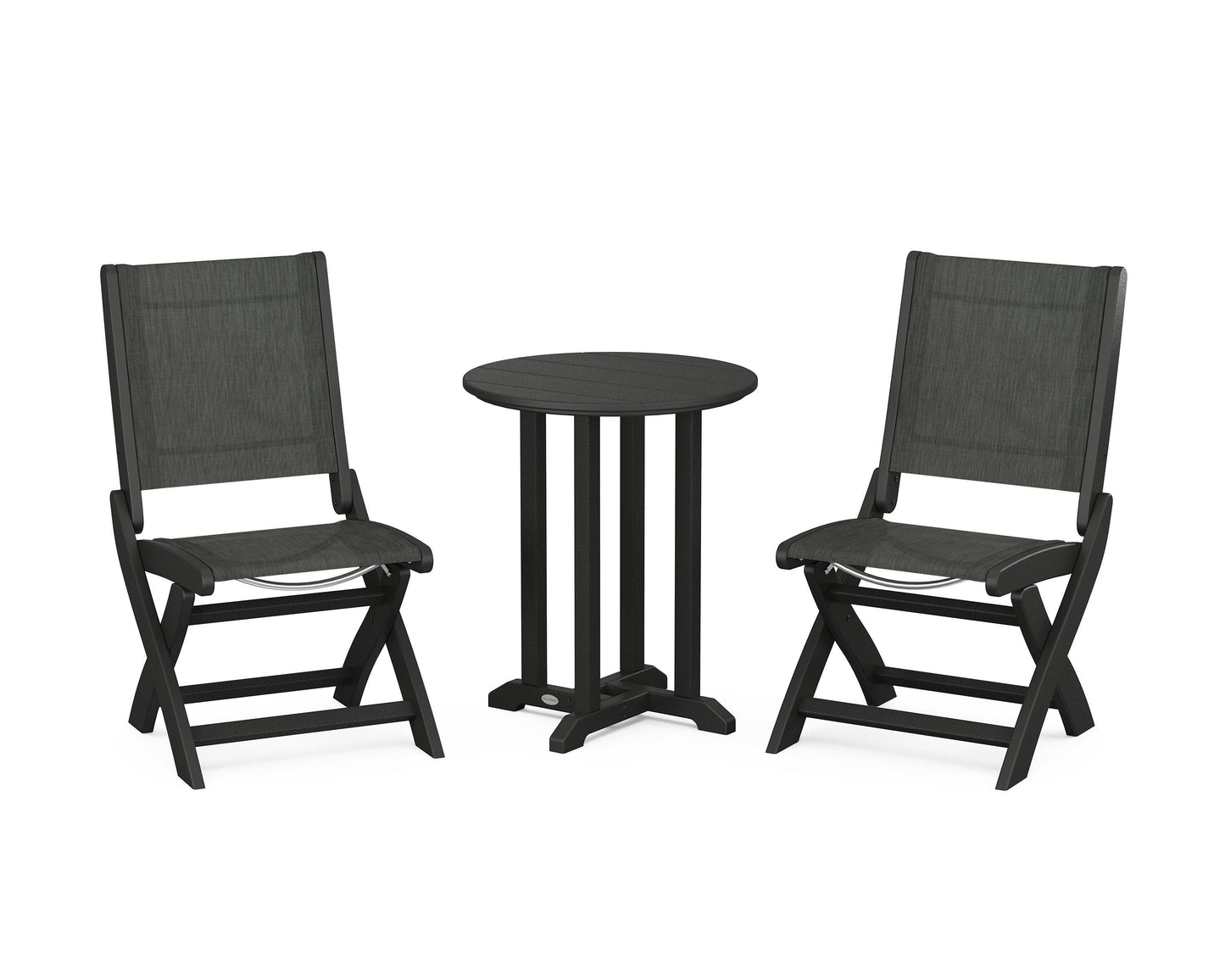 Coastal Folding Side Chair 3-Piece Round Bistro Dining Set