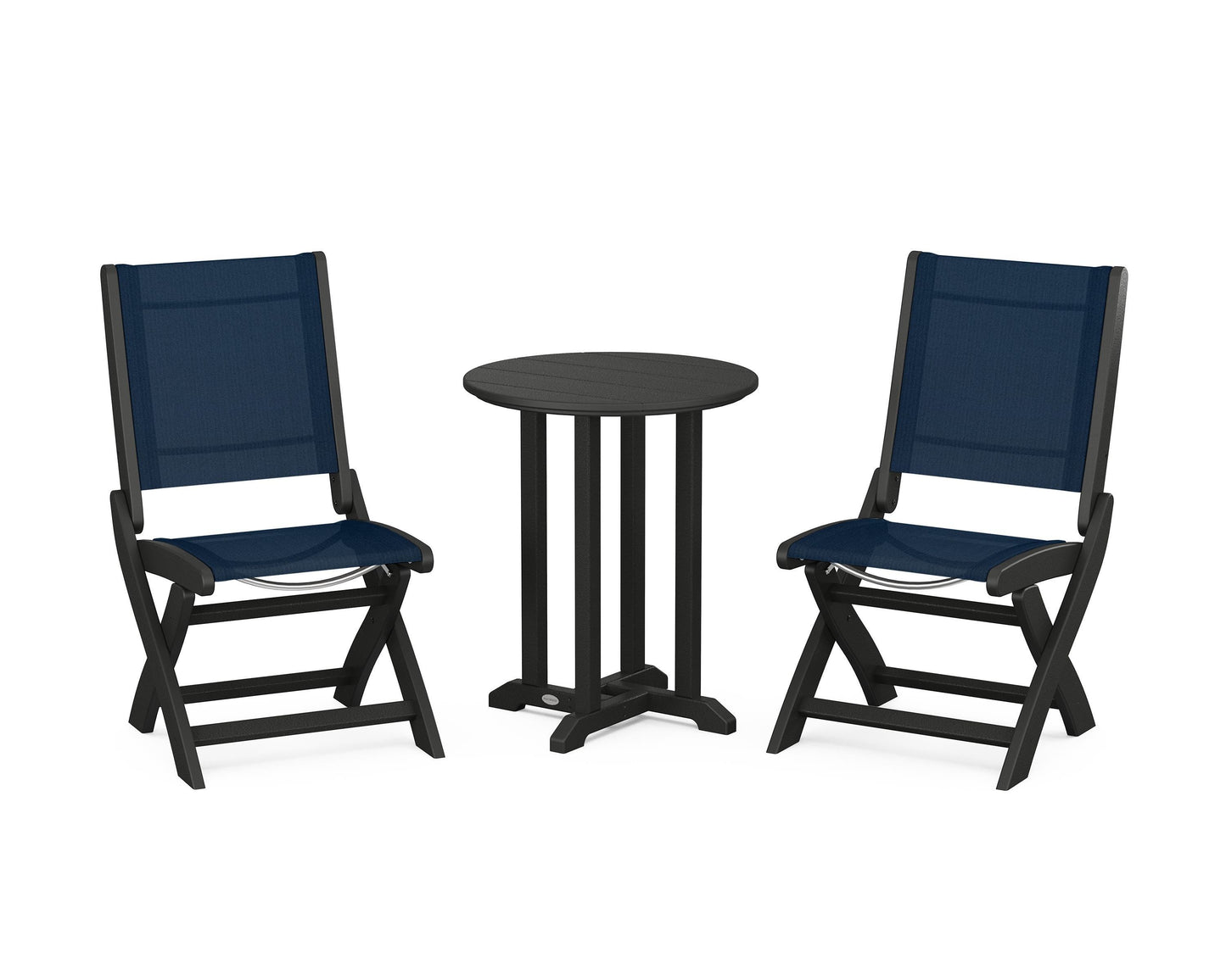 Coastal Folding Side Chair 3-Piece Round Bistro Dining Set