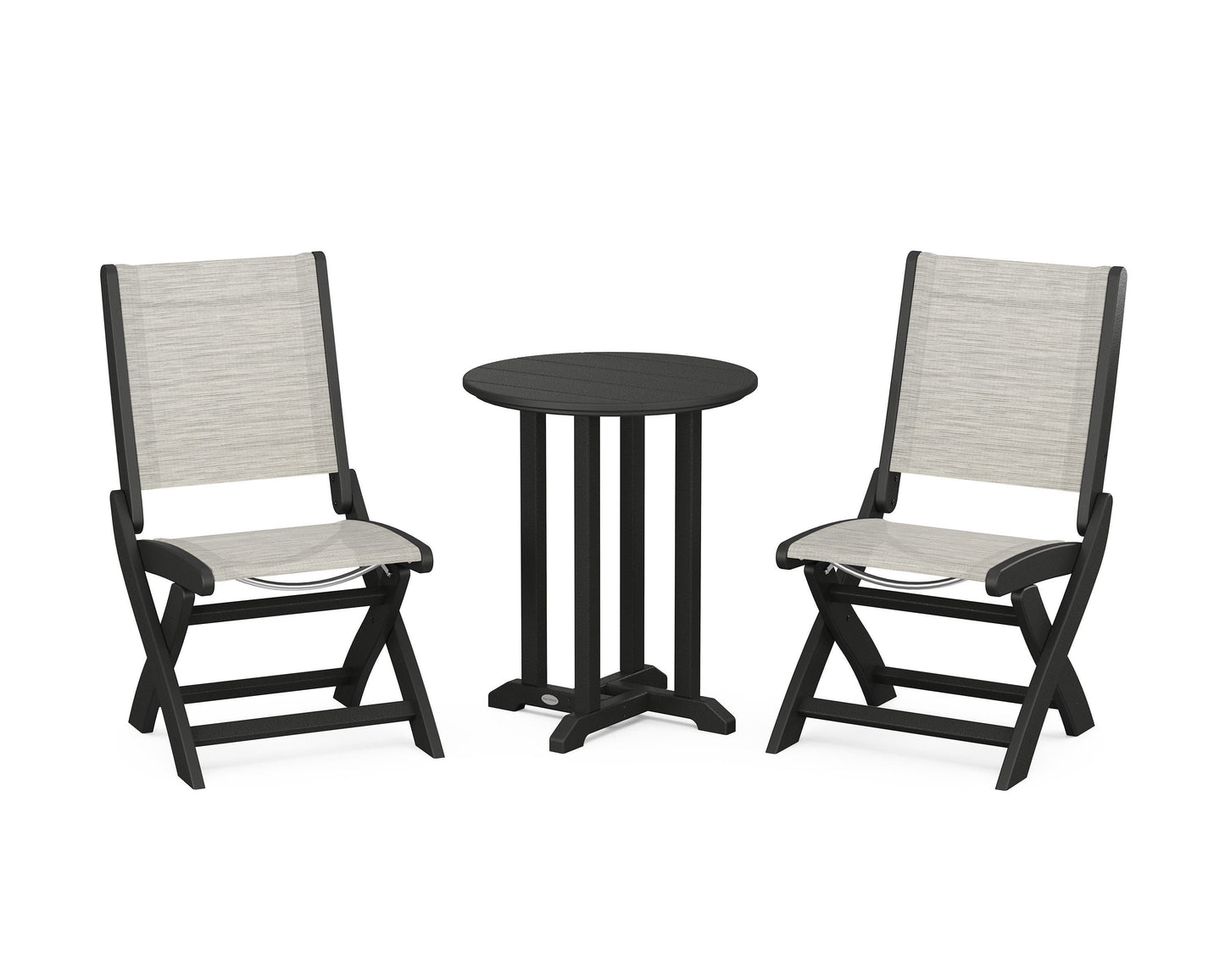 Coastal Folding Side Chair 3-Piece Round Bistro Dining Set