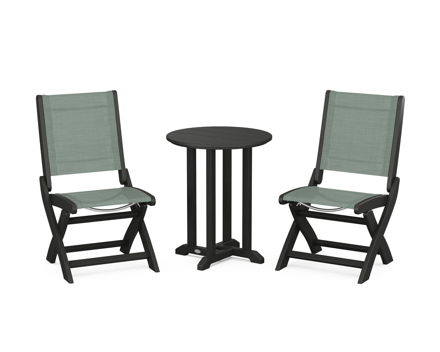 Coastal Folding Side Chair 3-Piece Round Bistro Dining Set