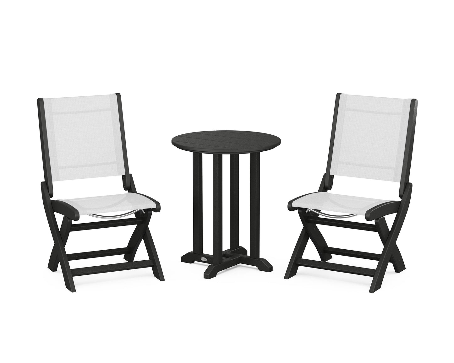 Coastal Folding Side Chair 3-Piece Round Bistro Dining Set