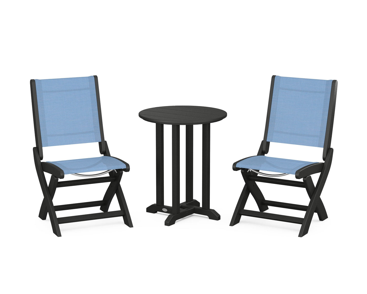 Coastal Folding Side Chair 3-Piece Round Bistro Dining Set