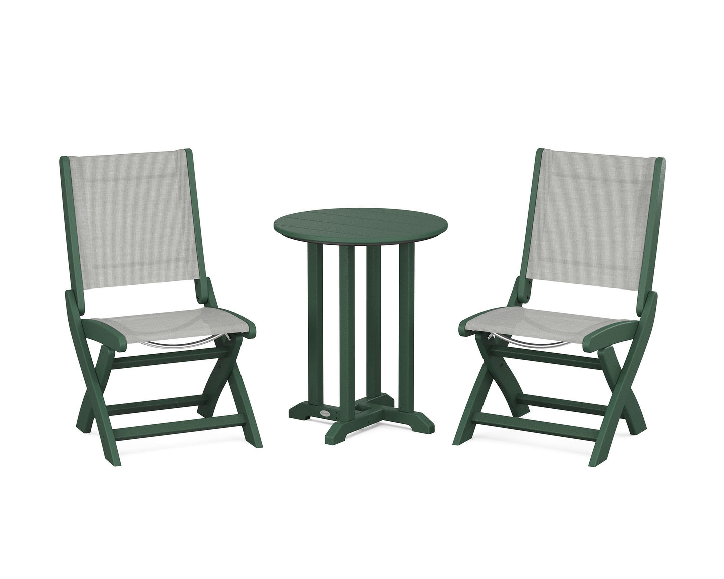 Coastal Folding Side Chair 3-Piece Round Bistro Dining Set