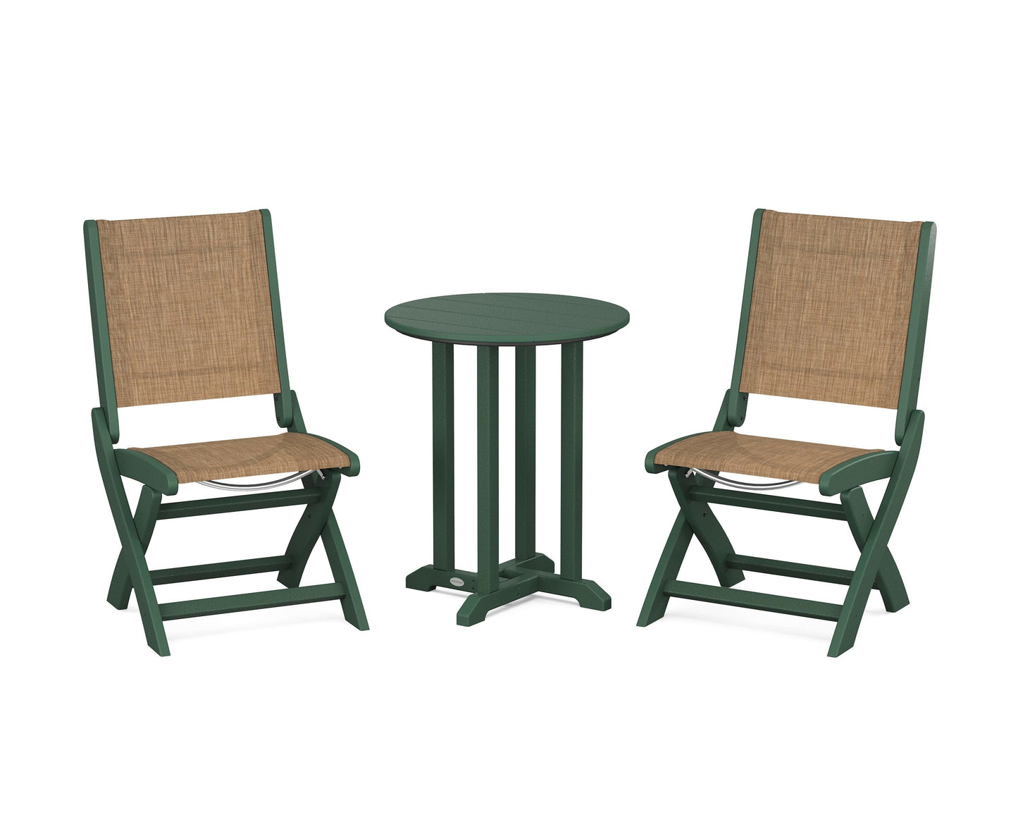 Coastal Folding Side Chair 3-Piece Round Bistro Dining Set