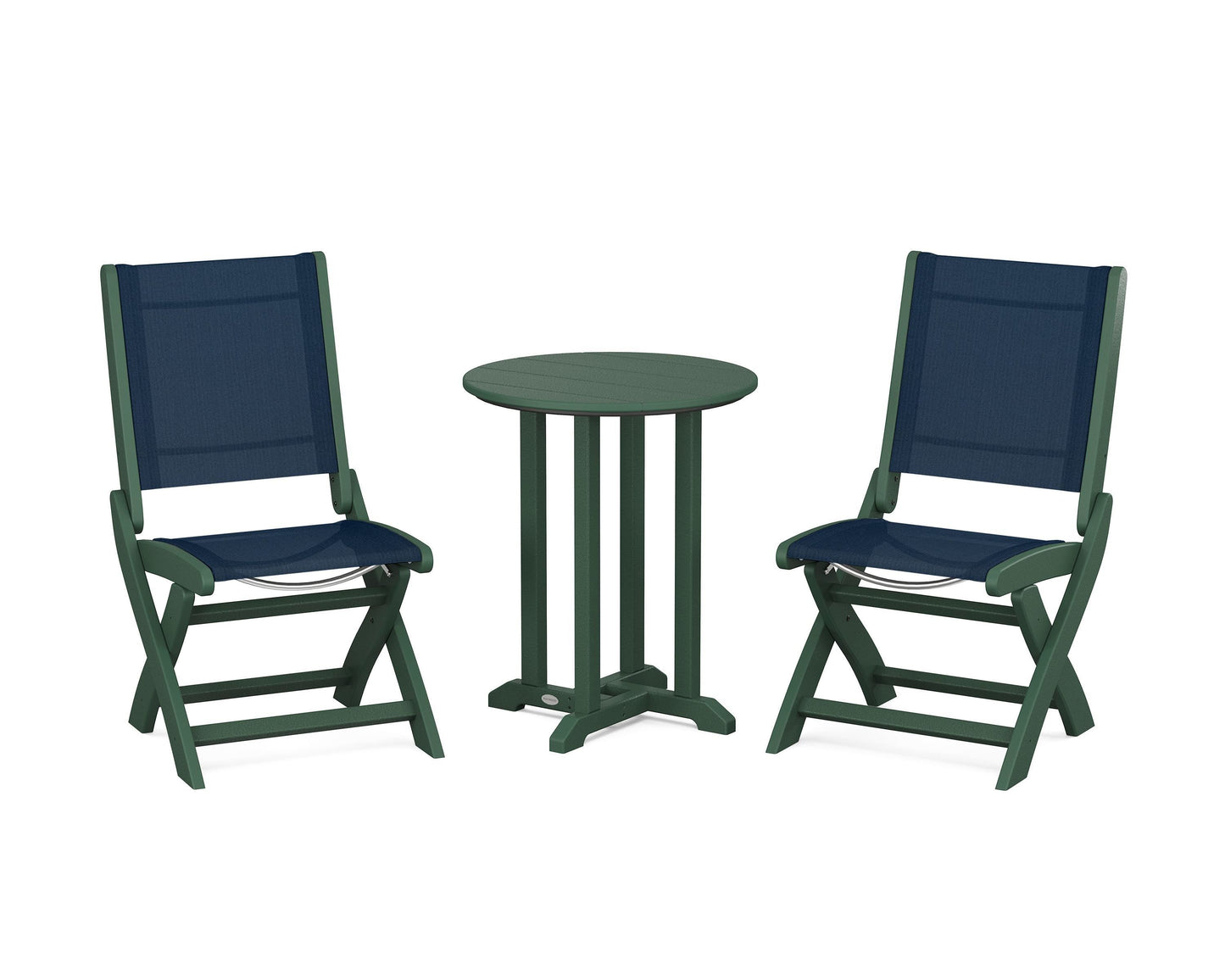 Coastal Folding Side Chair 3-Piece Round Bistro Dining Set