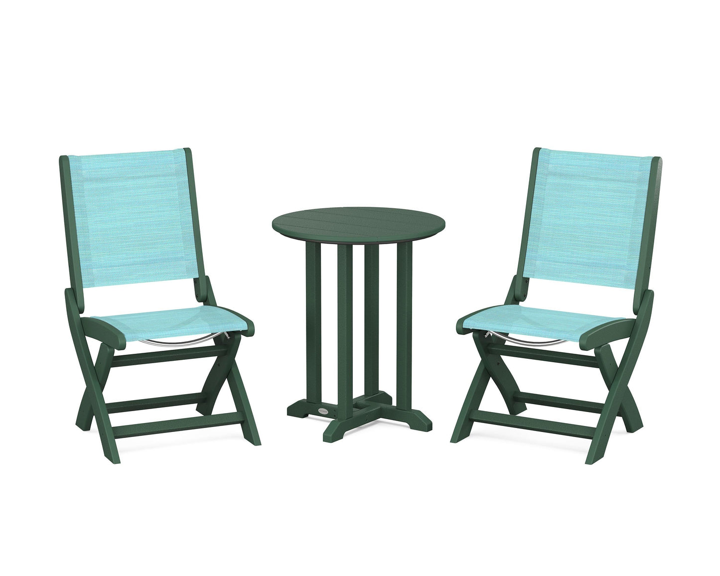 Coastal Folding Side Chair 3-Piece Round Bistro Dining Set