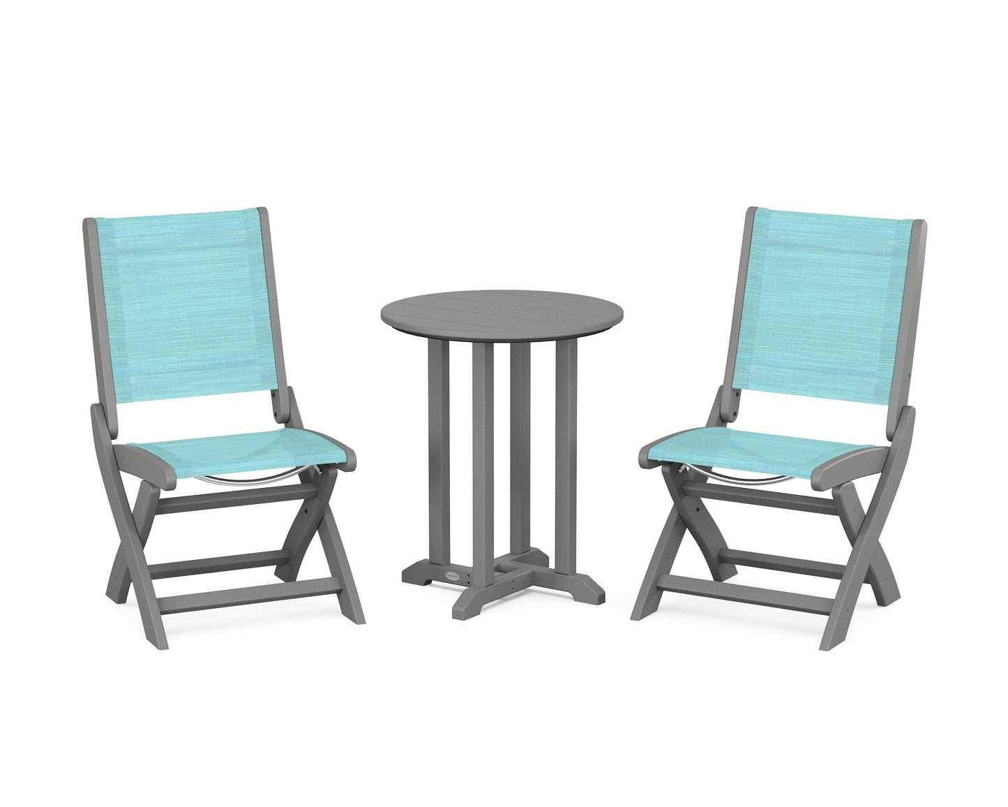 Coastal Folding Side Chair 3-Piece Round Bistro Dining Set