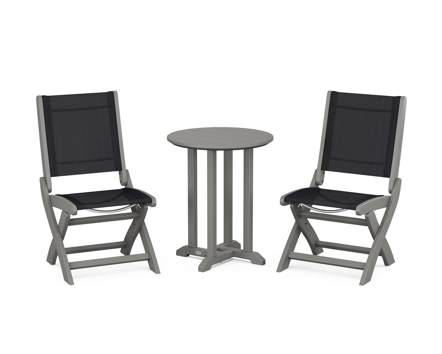 Coastal Folding Side Chair 3-Piece Round Bistro Dining Set