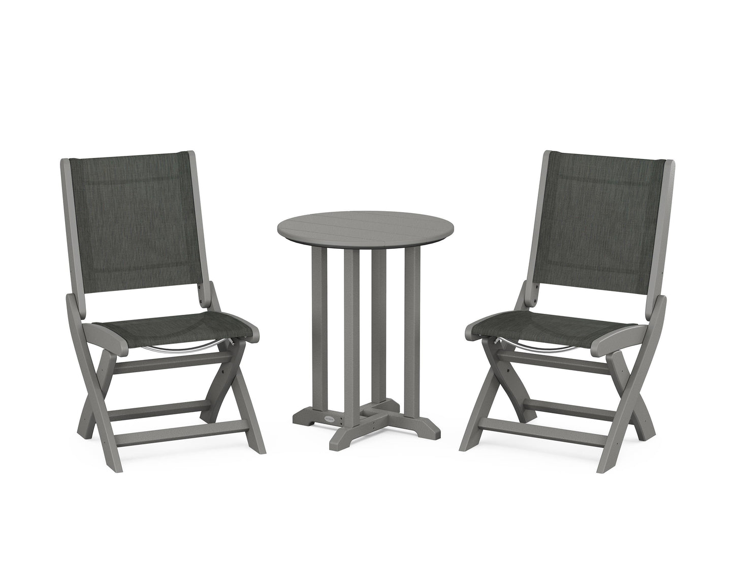 Coastal Folding Side Chair 3-Piece Round Bistro Dining Set