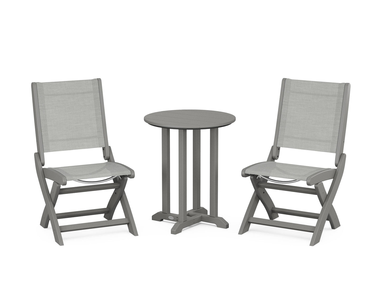 Coastal Folding Side Chair 3-Piece Round Bistro Dining Set