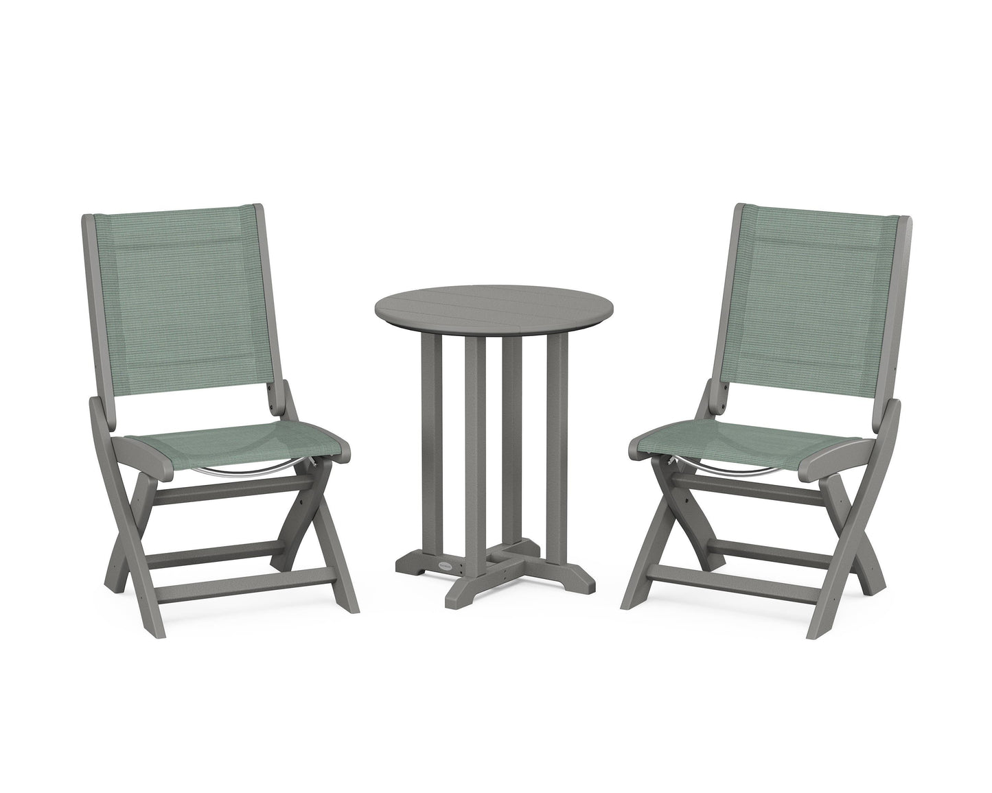 Coastal Folding Side Chair 3-Piece Round Bistro Dining Set