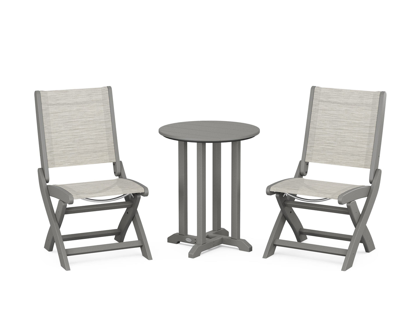 Coastal Folding Side Chair 3-Piece Round Bistro Dining Set