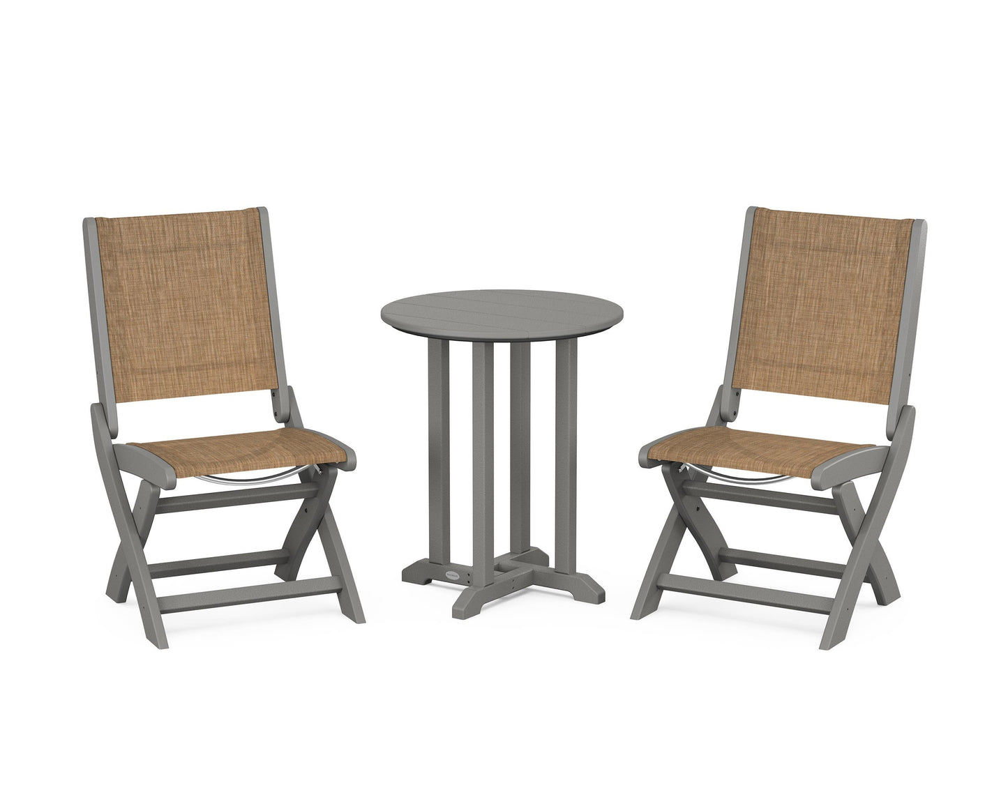 Coastal Folding Side Chair 3-Piece Round Bistro Dining Set