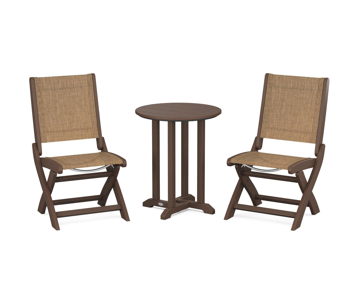 Coastal Folding Side Chair 3-Piece Round Bistro Dining Set