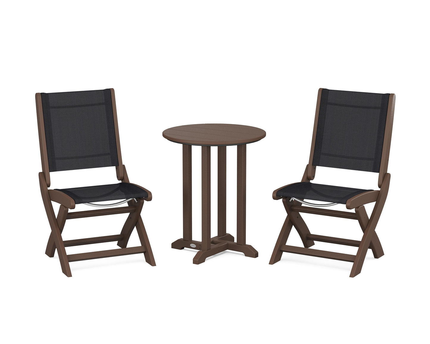 Coastal Folding Side Chair 3-Piece Round Bistro Dining Set