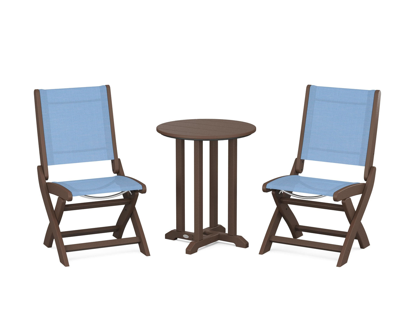 Coastal Folding Side Chair 3-Piece Round Bistro Dining Set