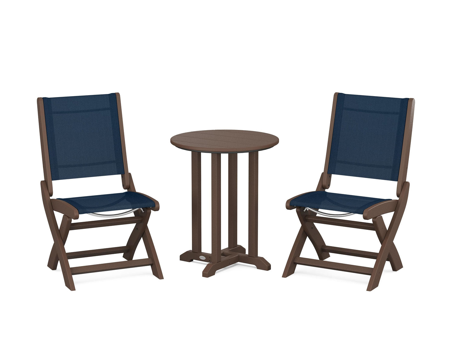 Coastal Folding Side Chair 3-Piece Round Bistro Dining Set