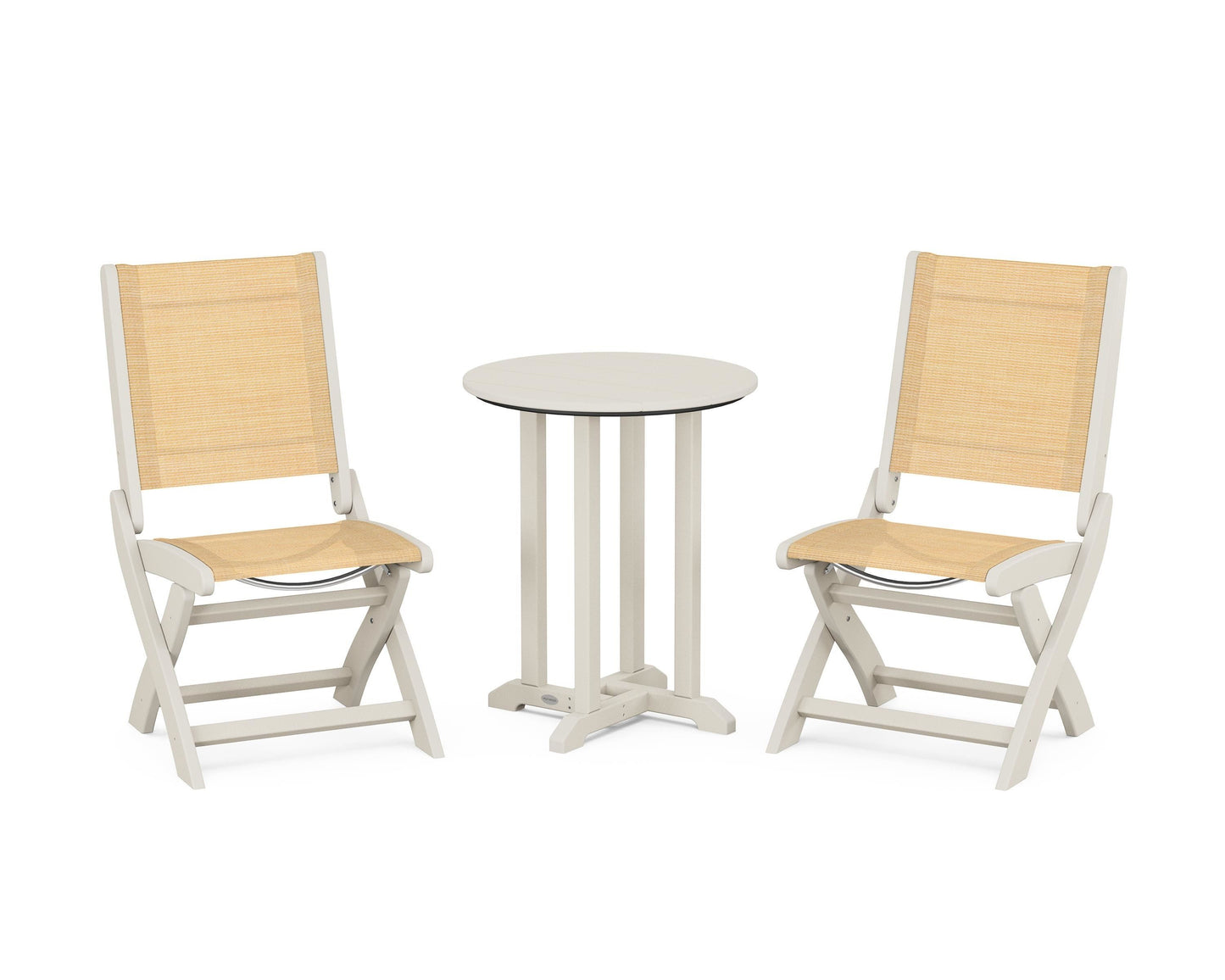 Coastal Folding Side Chair 3-Piece Round Bistro Dining Set