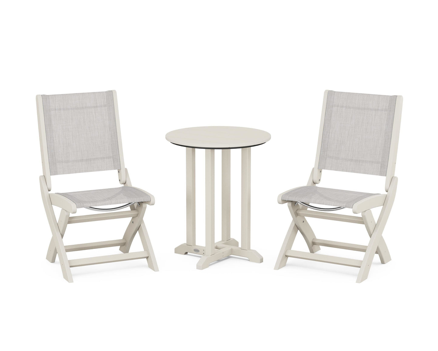 Coastal Folding Side Chair 3-Piece Round Bistro Dining Set