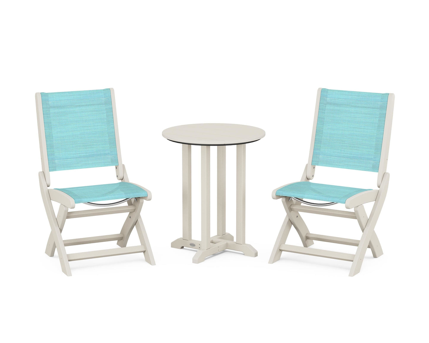 Coastal Folding Side Chair 3-Piece Round Bistro Dining Set