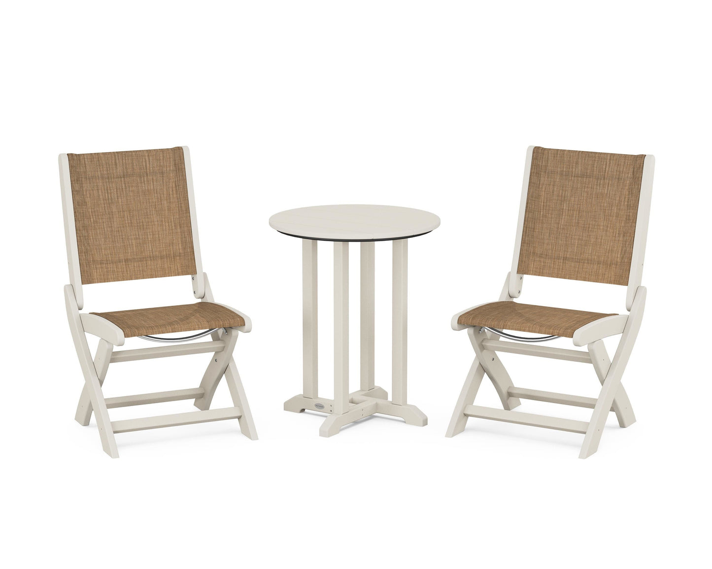 Coastal Folding Side Chair 3-Piece Round Bistro Dining Set