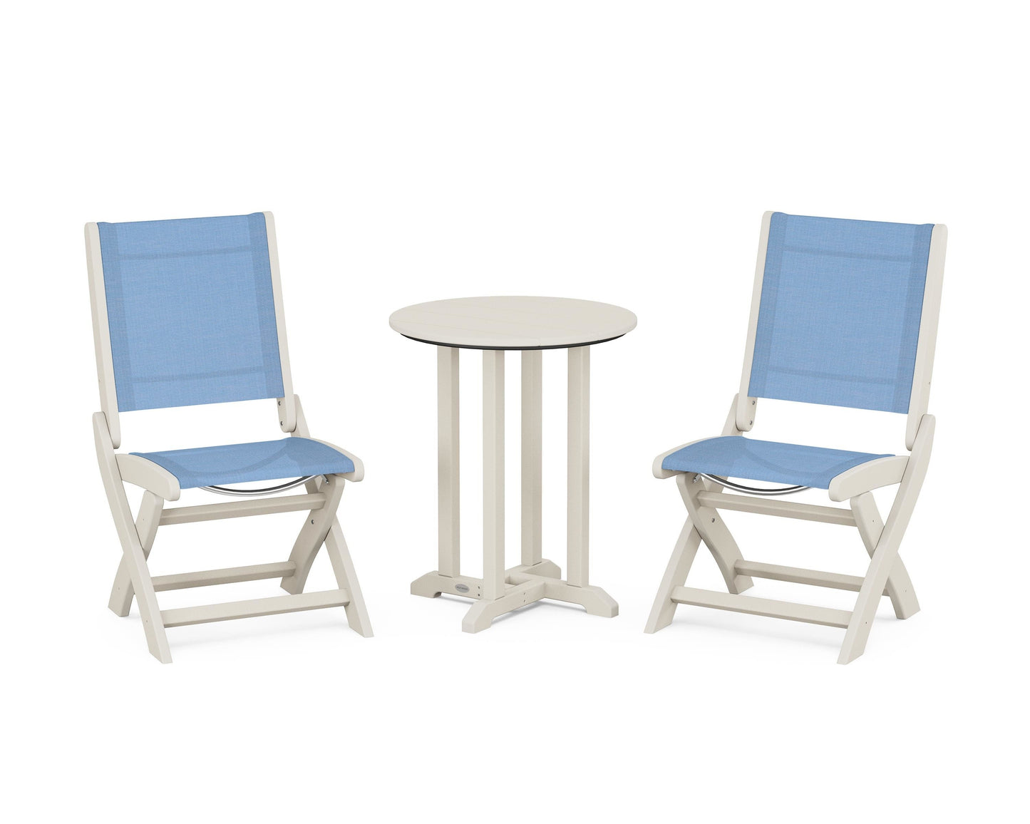 Coastal Folding Side Chair 3-Piece Round Bistro Dining Set