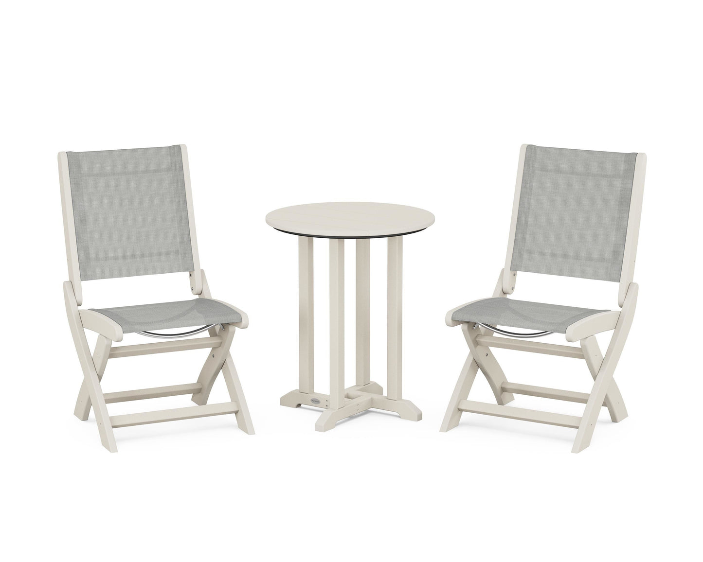 Coastal Folding Side Chair 3-Piece Round Bistro Dining Set